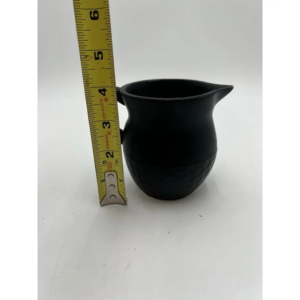 Heartland Hive Black Ceramic Creamer Pitcher Honeycomb Matte Farmhouse 4”
